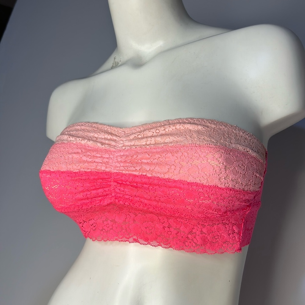 PINK Victoria’s Secret Lace Ombre Strapless Bandeau Bra Ruched Tube Top Sz S‎